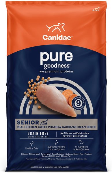 CANIDAE Pure Goodness Senior Chicken， Sweet Potato and Garbanzo Bean Recipe Dry Dog Food