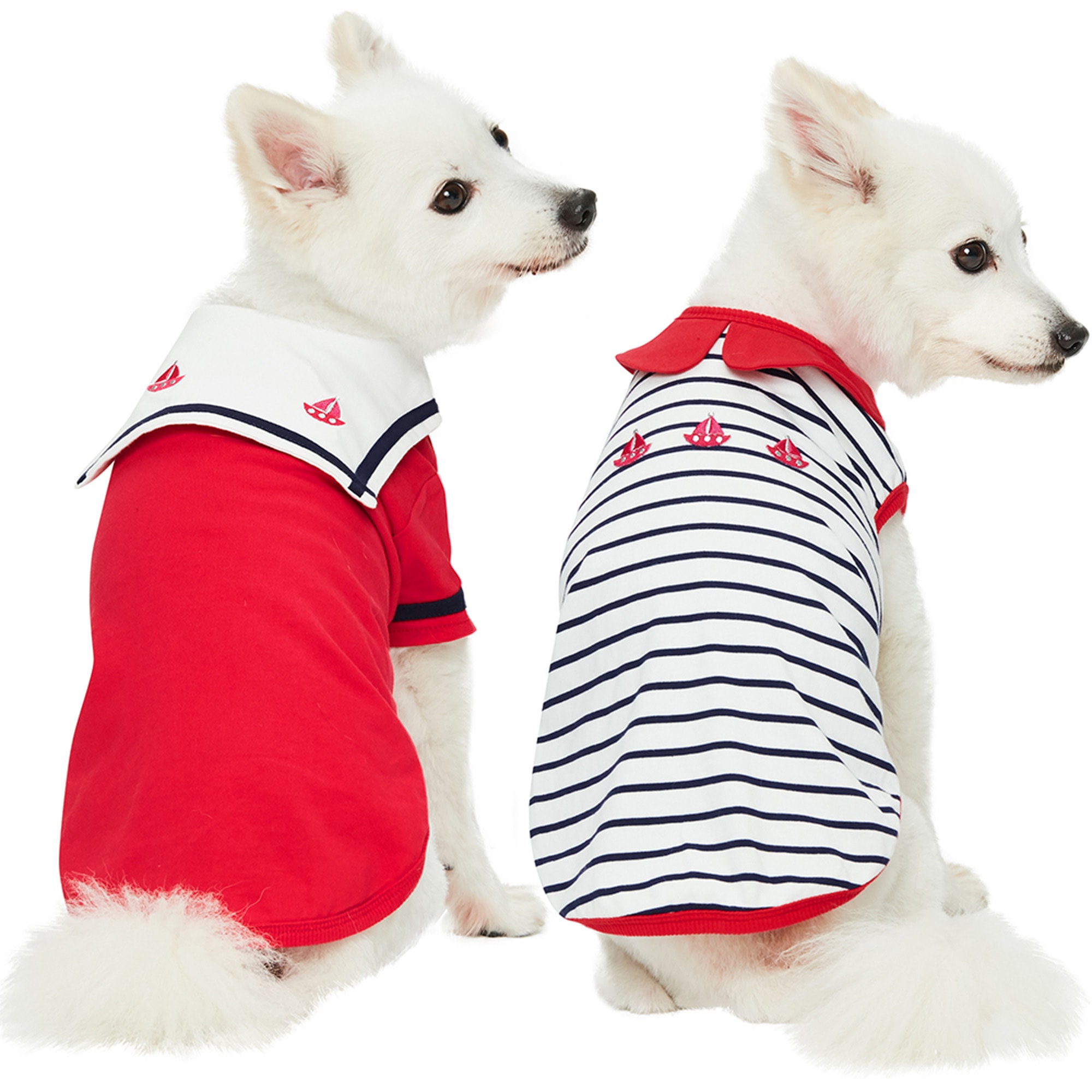 Blueberry Pet Cerise Red Summer Sailor Suit T-shirts for Dogs， XX-Small， Pack of 2