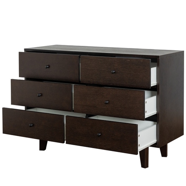 6-Drawer Wood Storage Cabinet Dresser with Round Handle， Antique Auburn - - 37853061