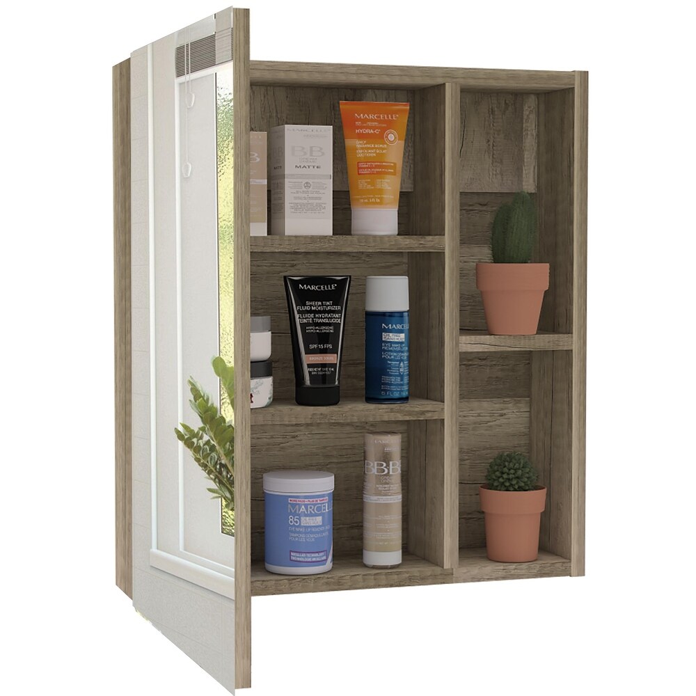 Andes Mirror Cabinet with 2 Open Shelves and 3 Interior Shelves