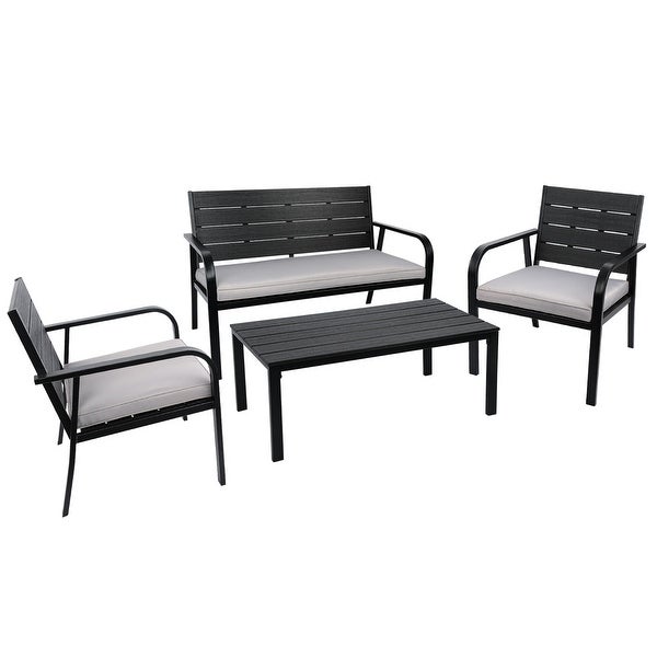 4-Pieces Outdoor Patio Garden Furniture Sets for 4， All-Weather Steel Frame Conversation Sofa Sets with Cushions and Coffee Table - Overstock - 37459403