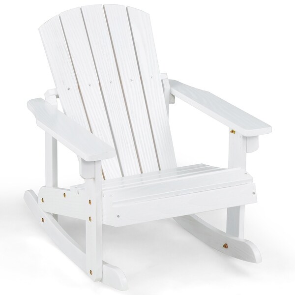 Gymax Kid Adirondack Rocking Chair Outdoor Solid Wood Slatted seat