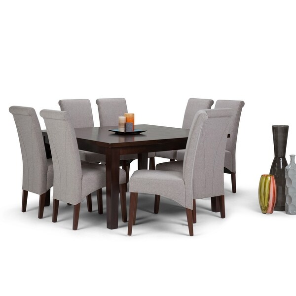 WYNDENHALL Franklin Transitional 9 Pc Dining Set with 6 Upholstered Dining Chairs and 54 inch Wide Table