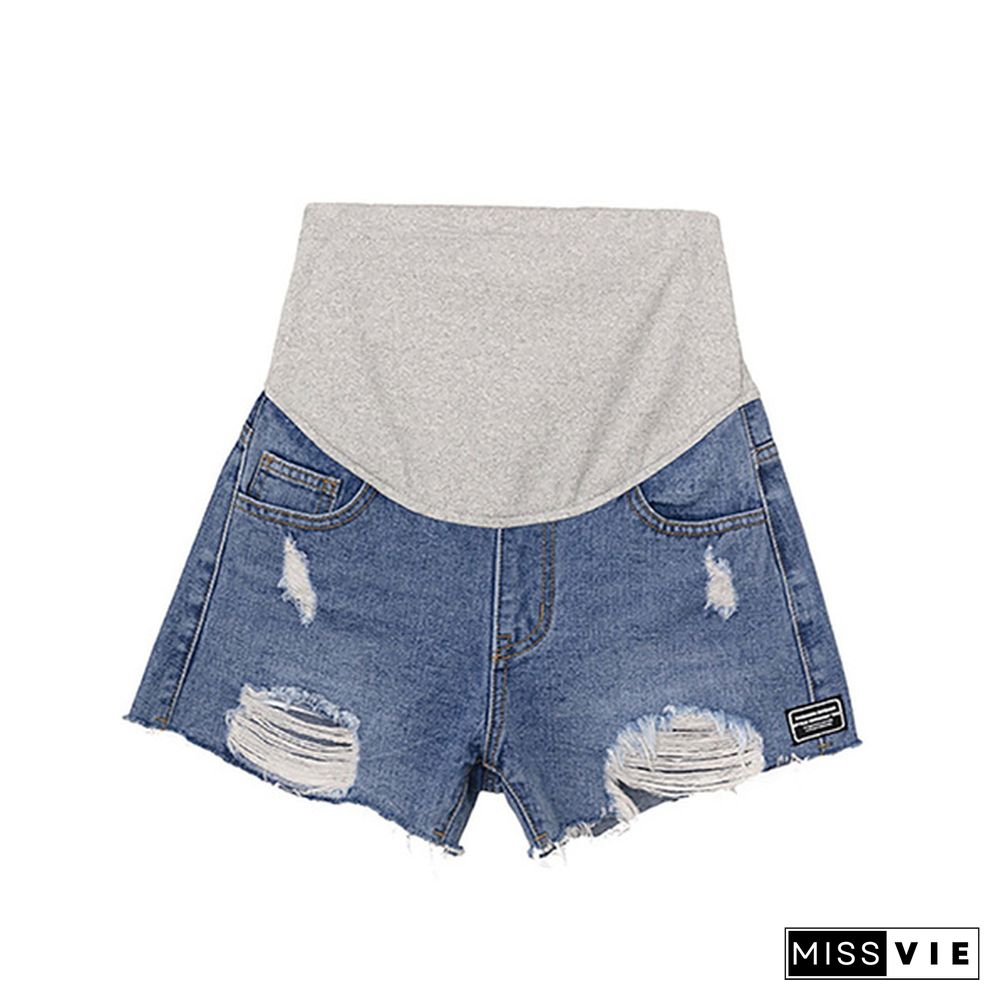 Summer Fashion Maternity Ripped Denim Shorts for Pregnant Women Casual Shorts