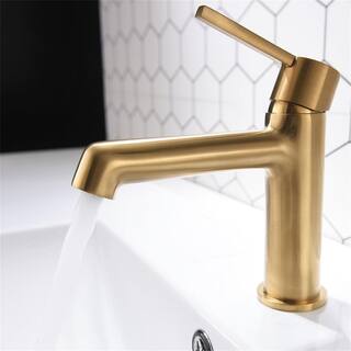 FLG Single Handle Single Hole Bathroom Faucet Deck Mount Brass Bathroom Sink Faucet in Brushed Gold CC-0125-BG