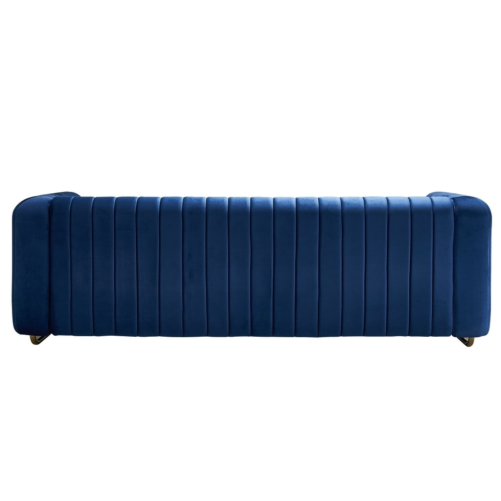 Velvet Low back Tufted Sofa Couch with Removable Cushions  4 Seater Round Arm Sofa with Metal Legs  Living Room Furniture