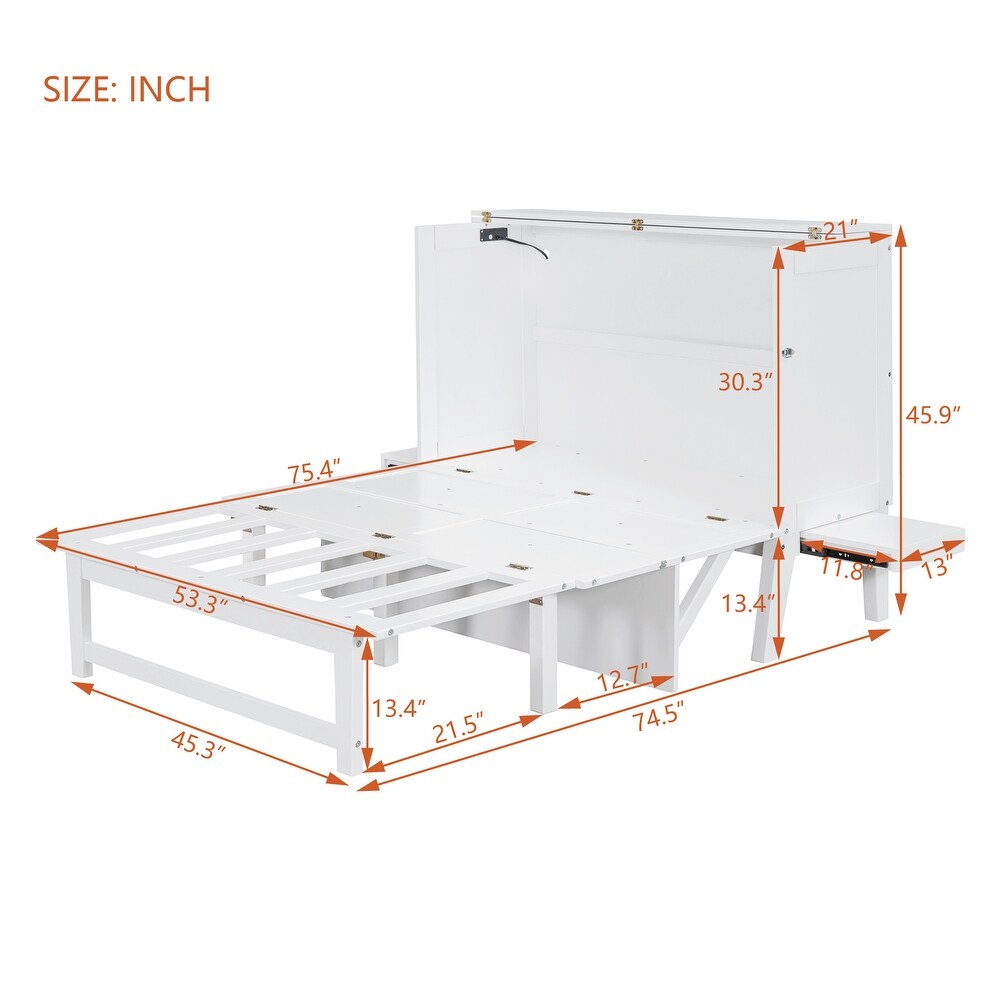 Murphy Bed with USB Port and Removable Shelves on Each Side