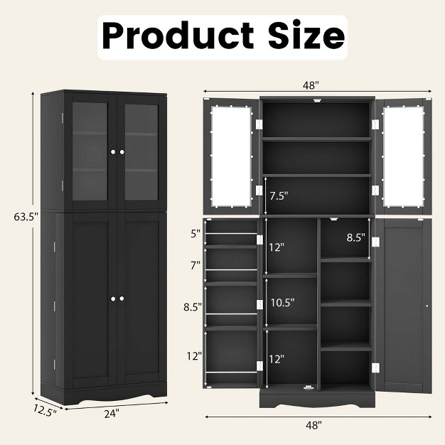 Tall Kitchen Pantry Storage Cabinet With Glass Door Storage Shelves Black white