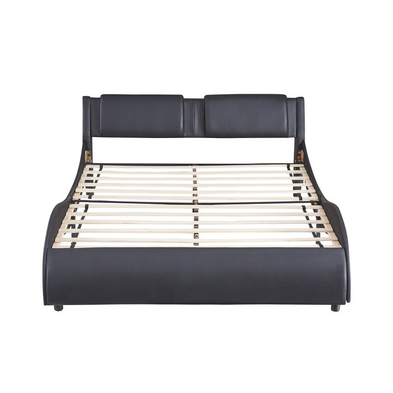 Full/Queen Size Upholstered Faux Leather Platform Bed with LED Light