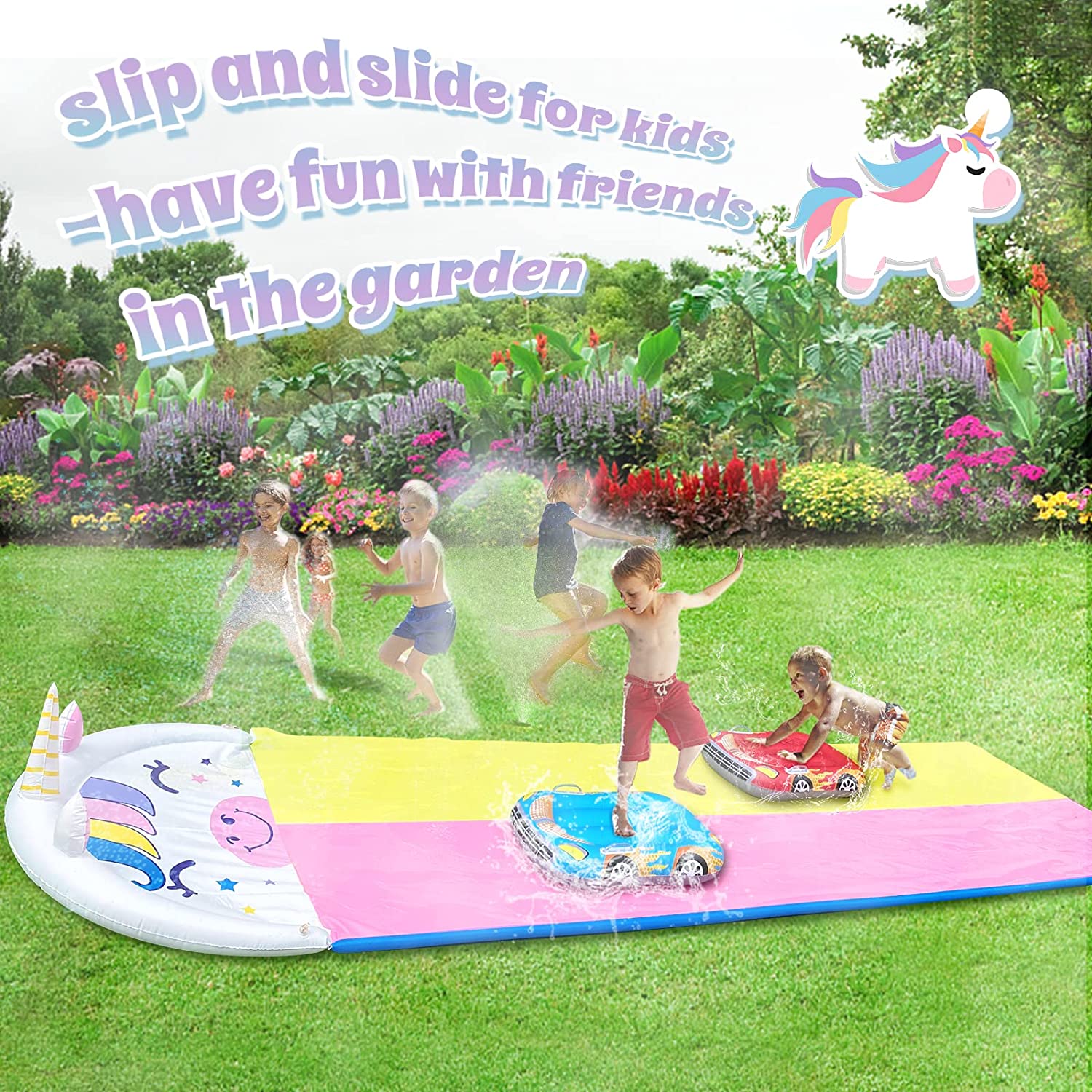 Lavinya Slip and Slide, with 2 Body board for Kids and Adults Loved With Sprinkler, Safe and Easy Use Fun Water Toys.