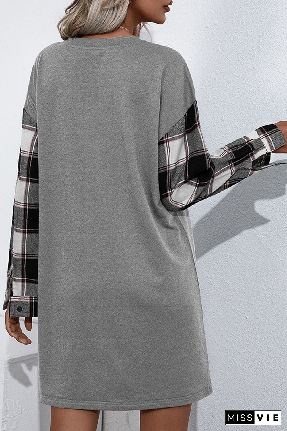 Plaid Splicing Long Sleeve T-shirt Dress Wholesale