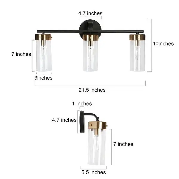 3-Light Modern Farmhouse Linear Bathroom Vanity Light Cylinder Glass Wall Sconce - 21.5