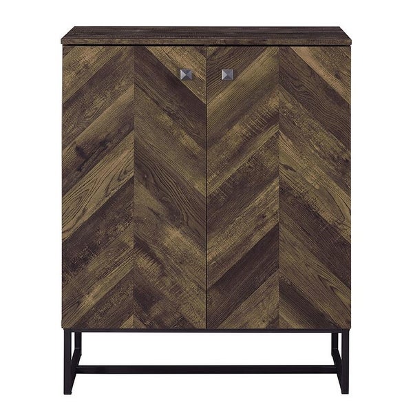 2 Doors Accent Cabinet with Metal Base in Rustic Oak/Gunmetal