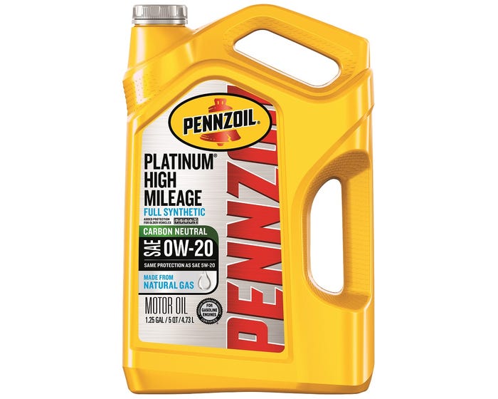 Pennzoil Platinum High Mileage Full Synthetic 0W-20 Motor Oil， 5-Quart - 550046636