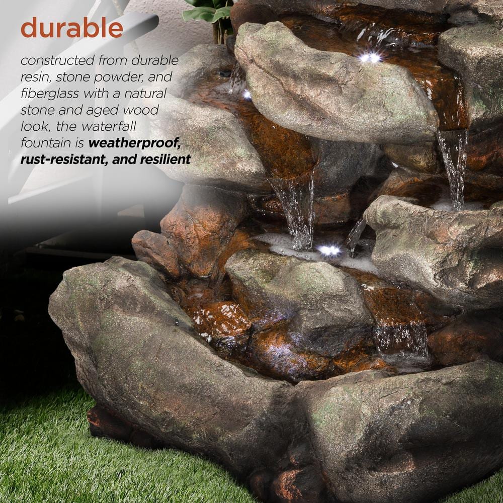 Alpine Corporation 31 in. Tall Outdoor 6-Tier Rainforest Waterfall Fountain with LED Lights WIN734