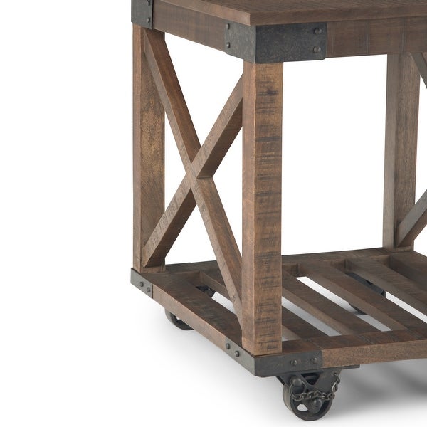 WYNDENHALL Barrie SOLID MANGO WOOD and Metal 20 inch Wide Square Industrial End Table in Distressed Dark Brown - 20 x 20 x 22.4