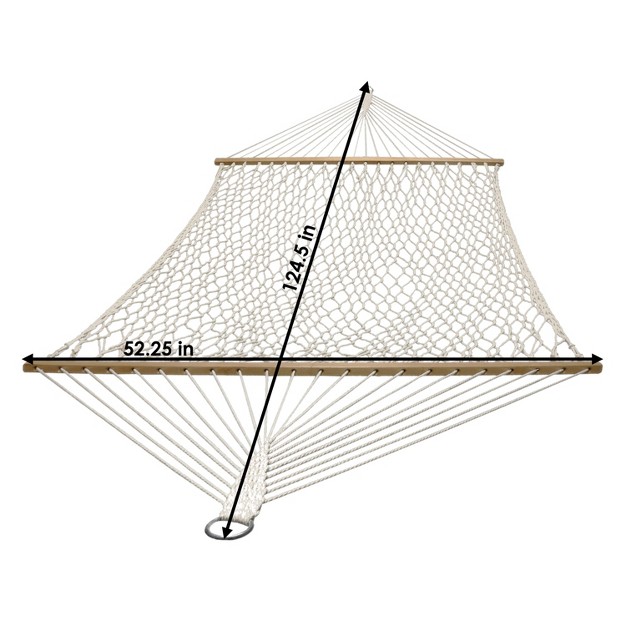 Sunnydaze Large Two person Double Wide 100 Cotton Rope Hammock With Spreader Bars For Patio And Backyard 450 Lb Weight Capacity