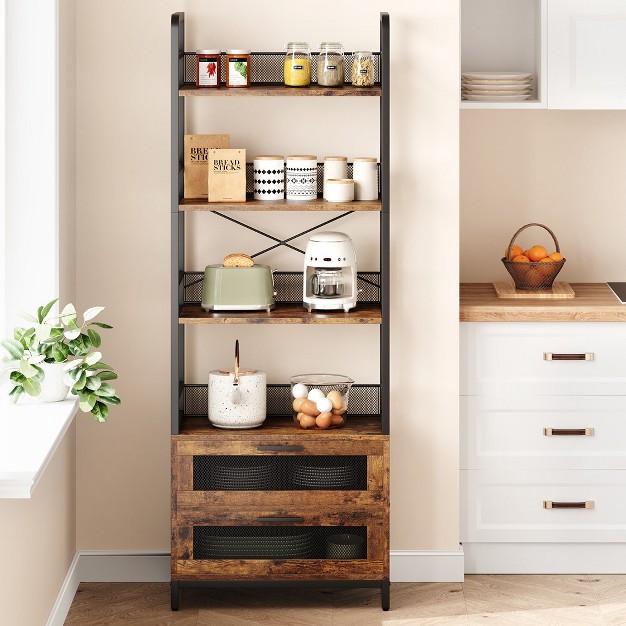 Trinity Bookshelf With Drawers Industrial Bookcase With 4 Tiers Open Storage Shelves For Bedroom Living Room Home Office Brown