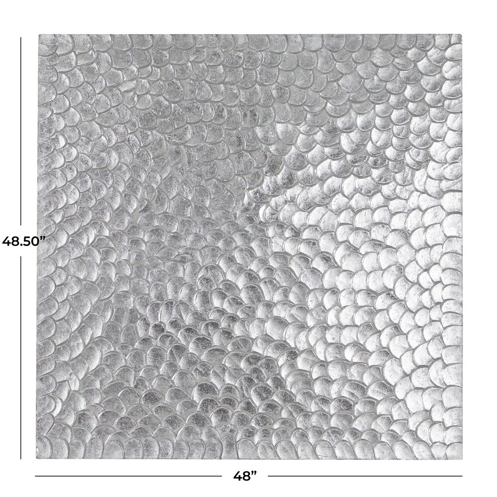 Gold or Silver Wood Carved Scales Abstract Wall Decor with Hammered Inspired Design