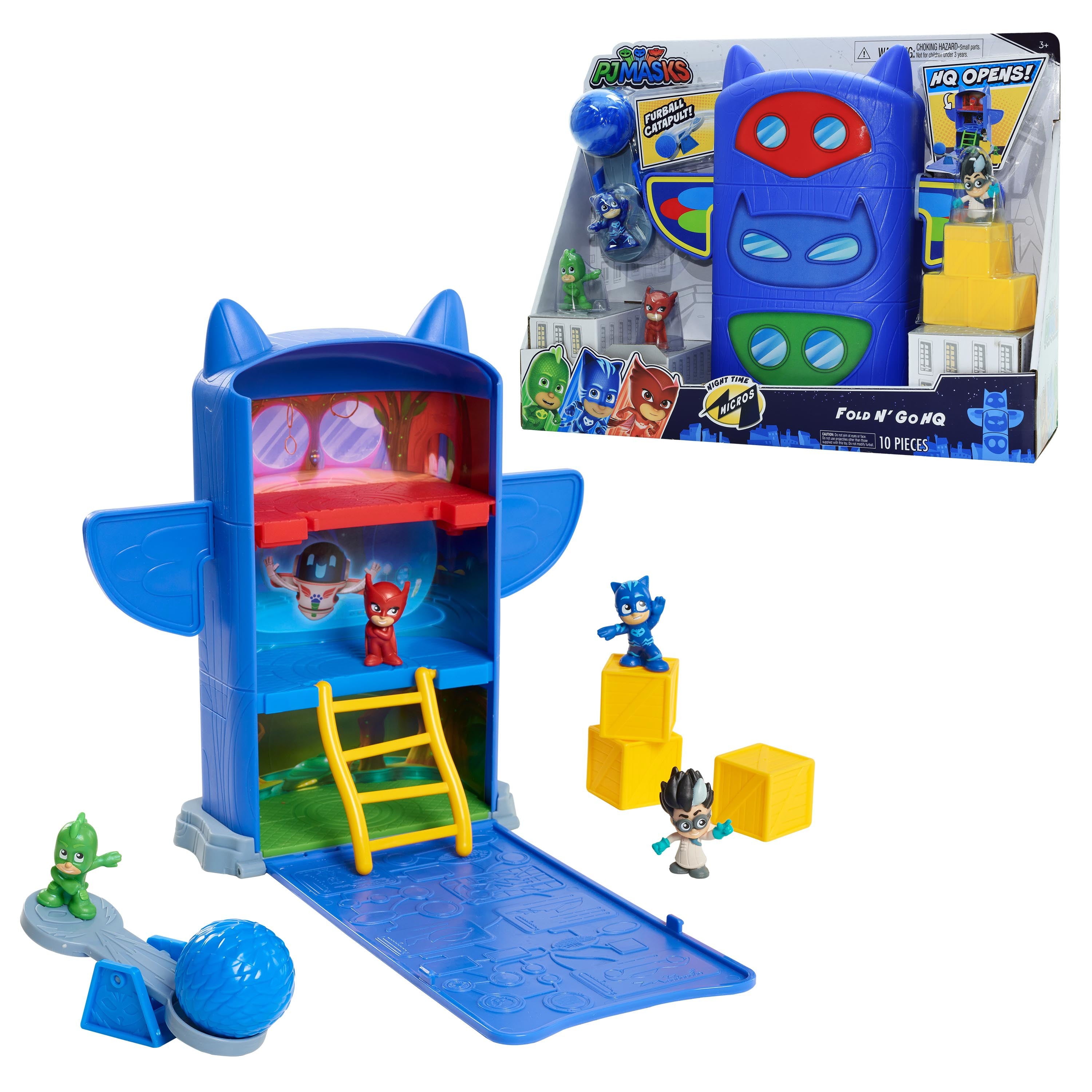 PJ Masks Nighttime Micros Fold N Go HQ，  Kids Toys for Ages 3 Up， Gifts and Presents