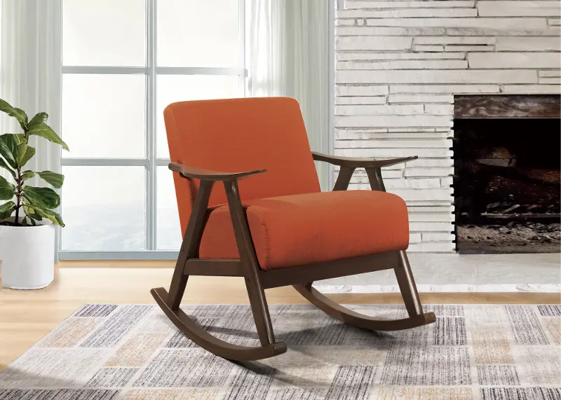 Waithe Orange Exposed Wood Rocking Chair