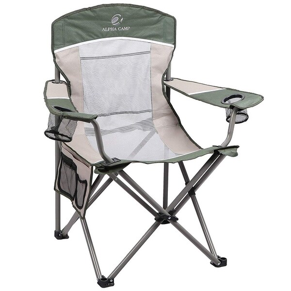 Oversized Mesh Back Camping Folding Chair Heavy Duty Support 350 LBS Collapsible Steel Frame