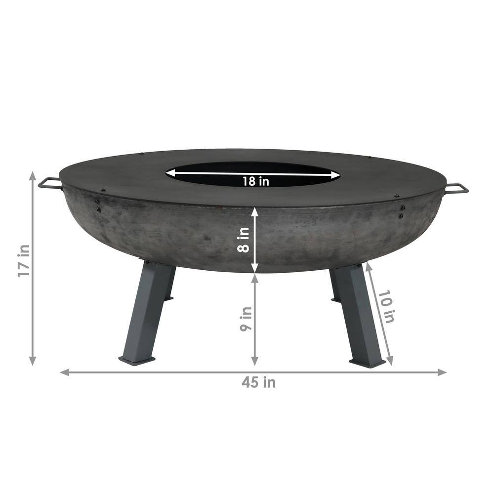 Sunnydaze Decor 45 in. x 17 in. Round Cast Iron Wood Burning Fire Pit with Cooking Ledge RCM-LG803