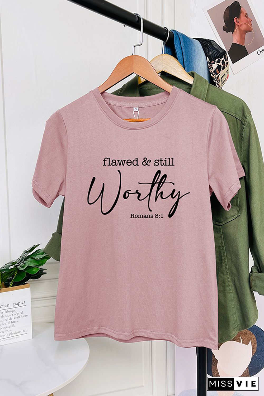 Flawed And Still Worthy Christian Romans Short Sleeve Graphic Tee Wholesale