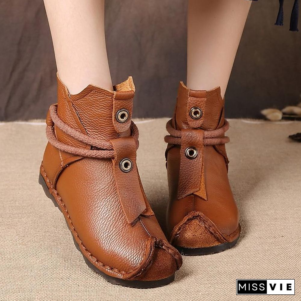 Women Genuine Leather High Quality Fashion Short Flats Ankle Boots