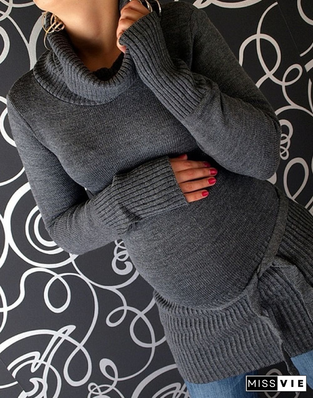 New Women Fashion Autumn and Winter Casual Knitted Sweater Long Sleeve Turtleneck Maternity Pregnancy Sweater Pregnant Solid Color Plus Size Tops Women Clothing