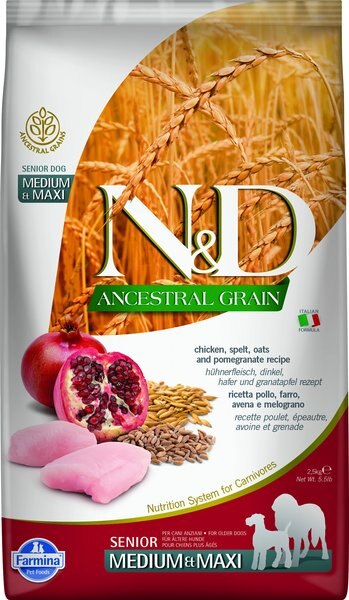 Farmina NandD Ancestral Grain Chicken and Pomegranate Medium and Maxi Senior Dry Dog Food