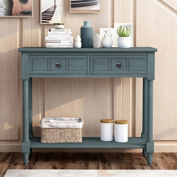 Traditional Design Console Table with 2 Drawers and Bottom Shelf