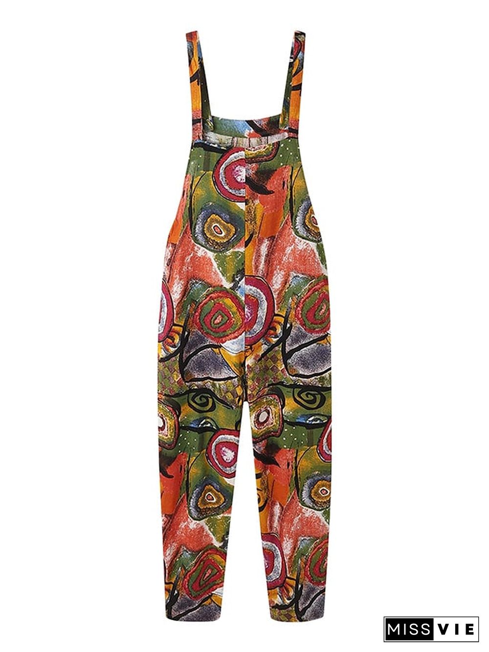 Fashionable Literary Retro Loose Personality Print Jumpsuit