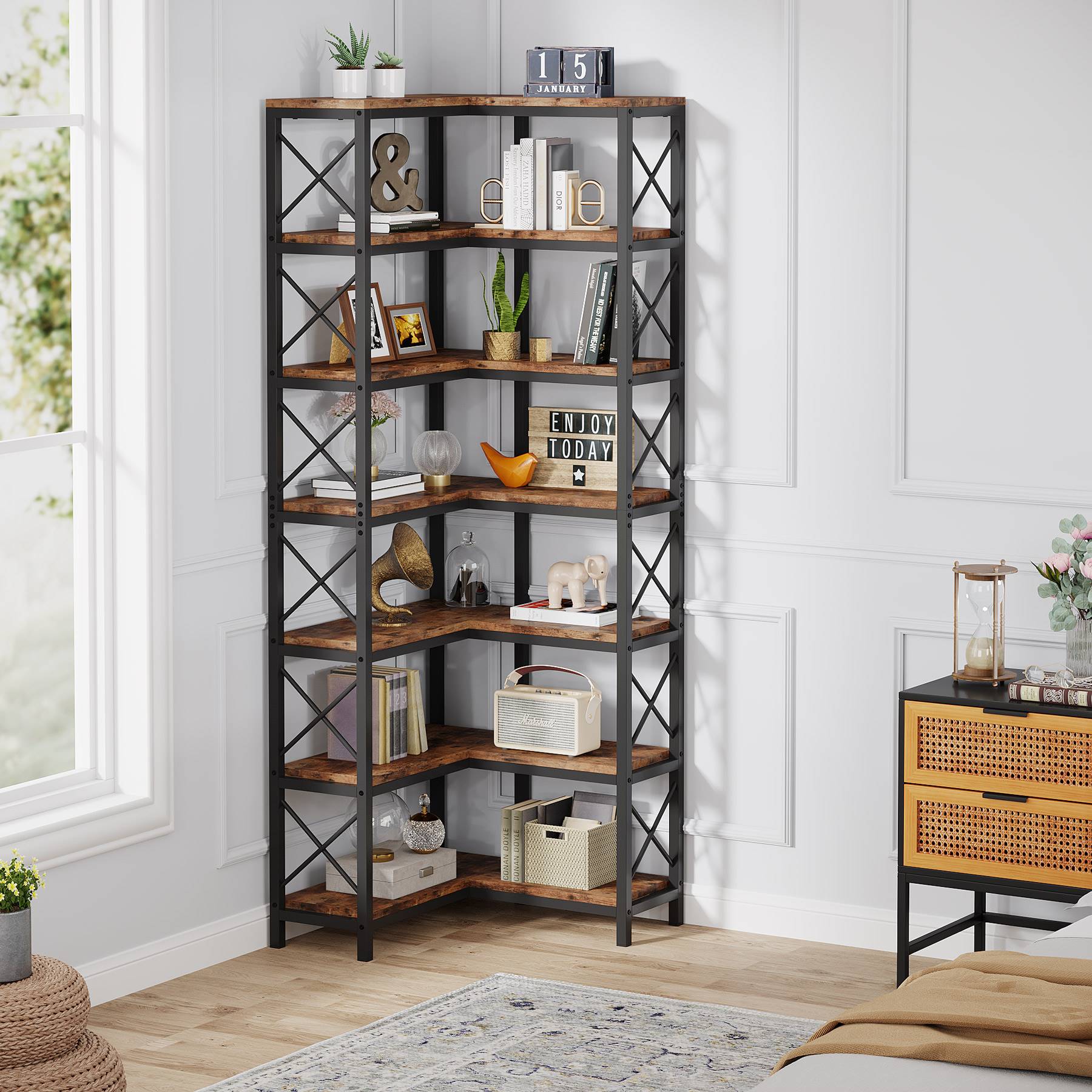 7-Tier Corner Bookshelf Corner Bookcase Storage Display Rack