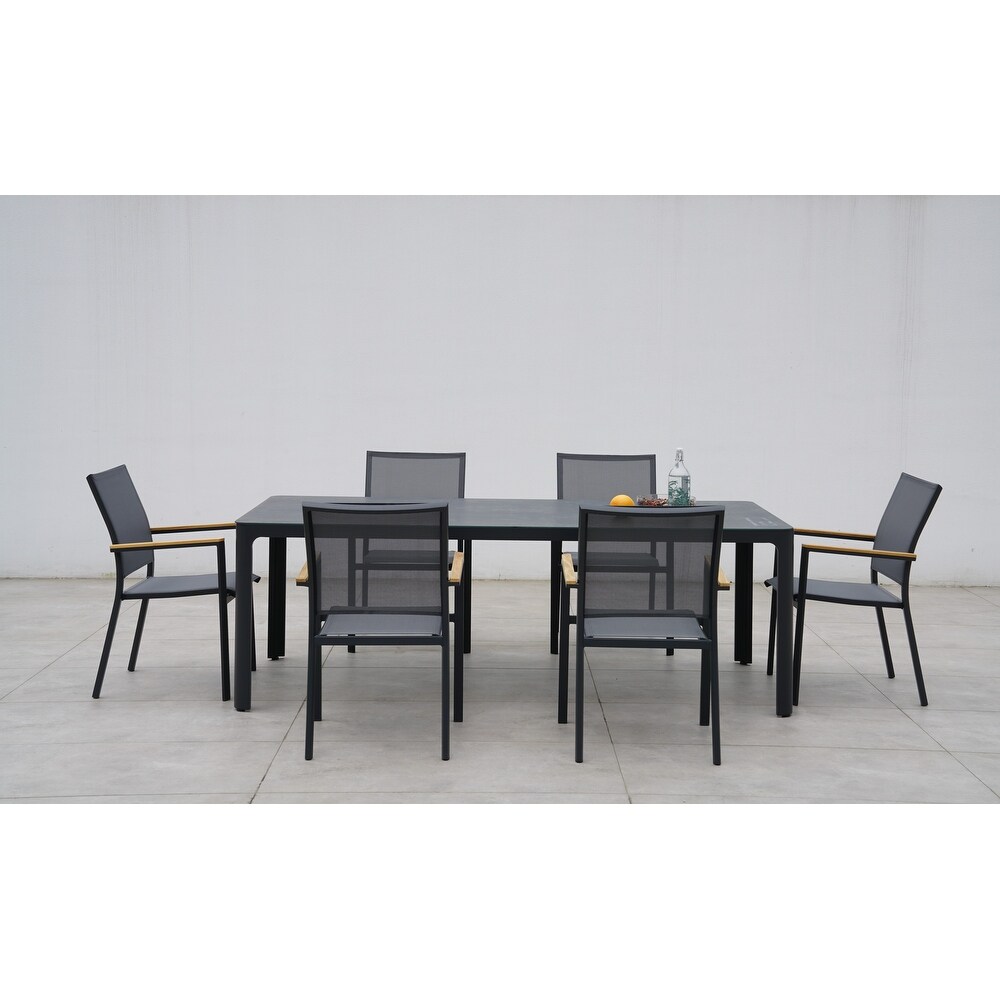 Decker Dark Gray 7 Piece Aluminum Outdoor Dining Set with Ceramic Glass Table Top