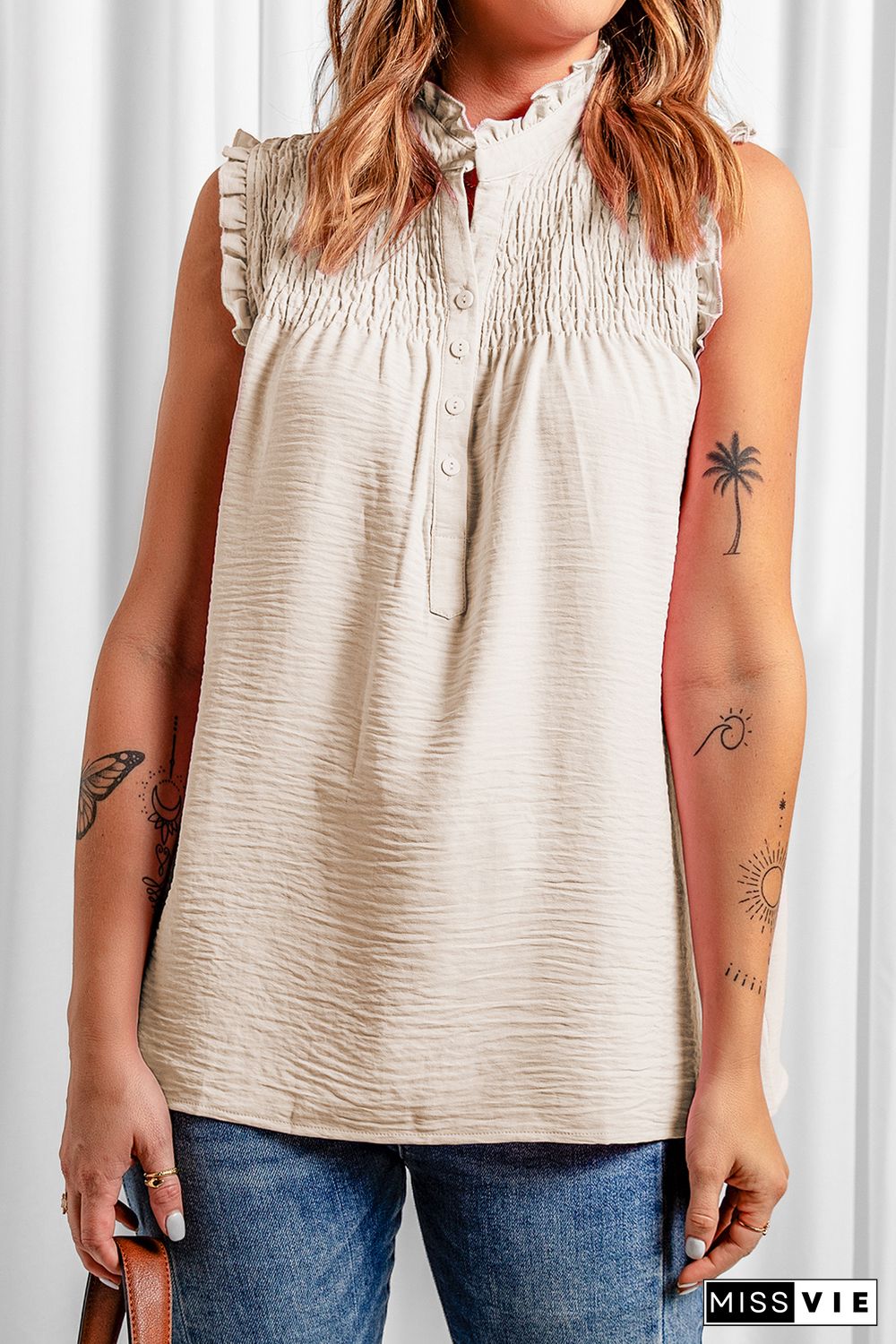 Apricot Frilled Tank Top with Buttons