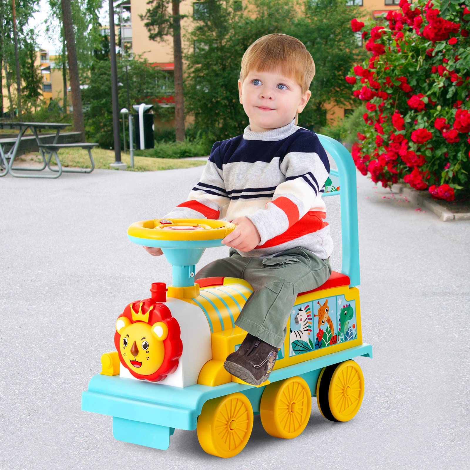 Costzon Ride on Toys, 6V Electric Ride on Train with Tracks, Battery Powered Ride on Car