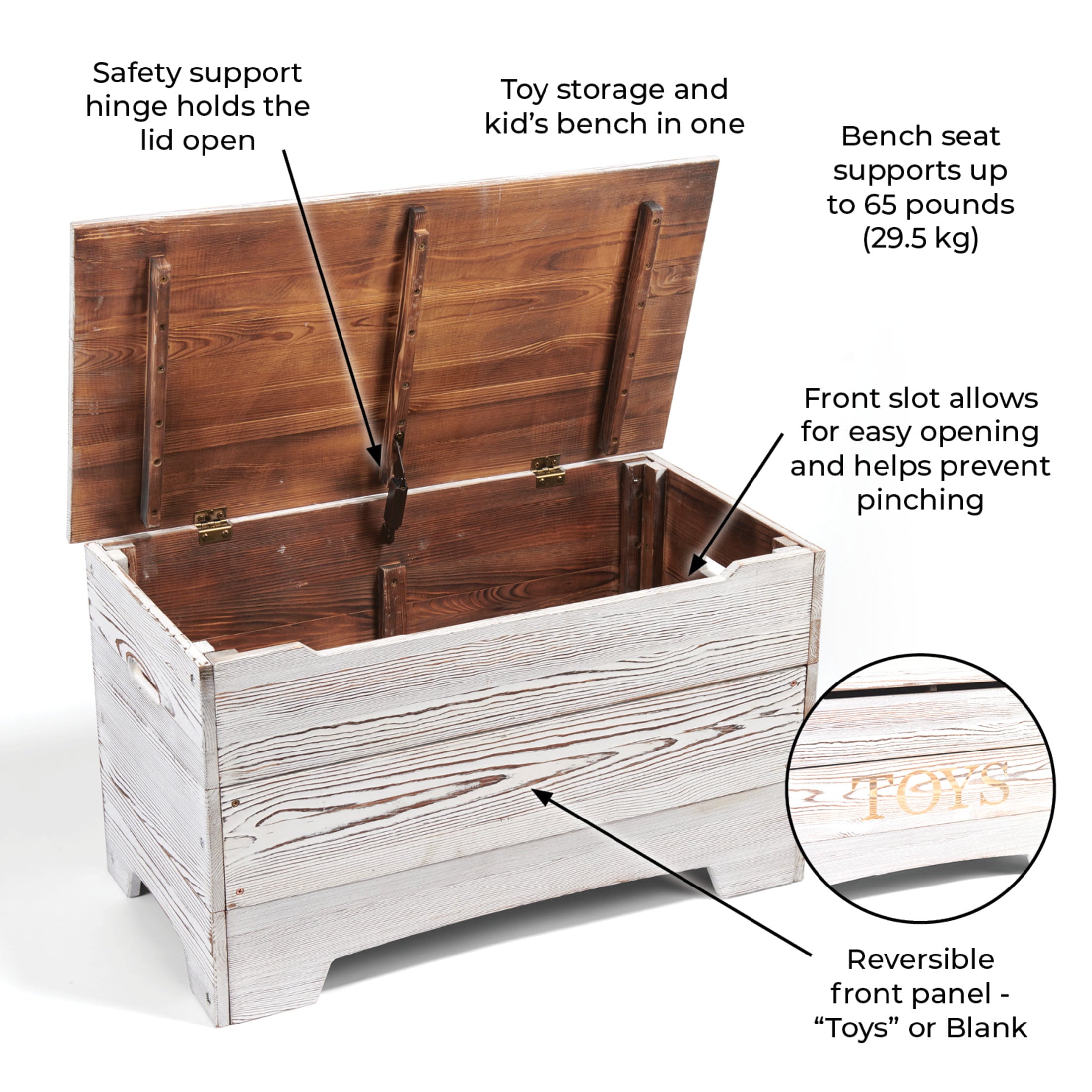 Badger Basket 24.6 Gallon Wood Toy Chests, Distressed White