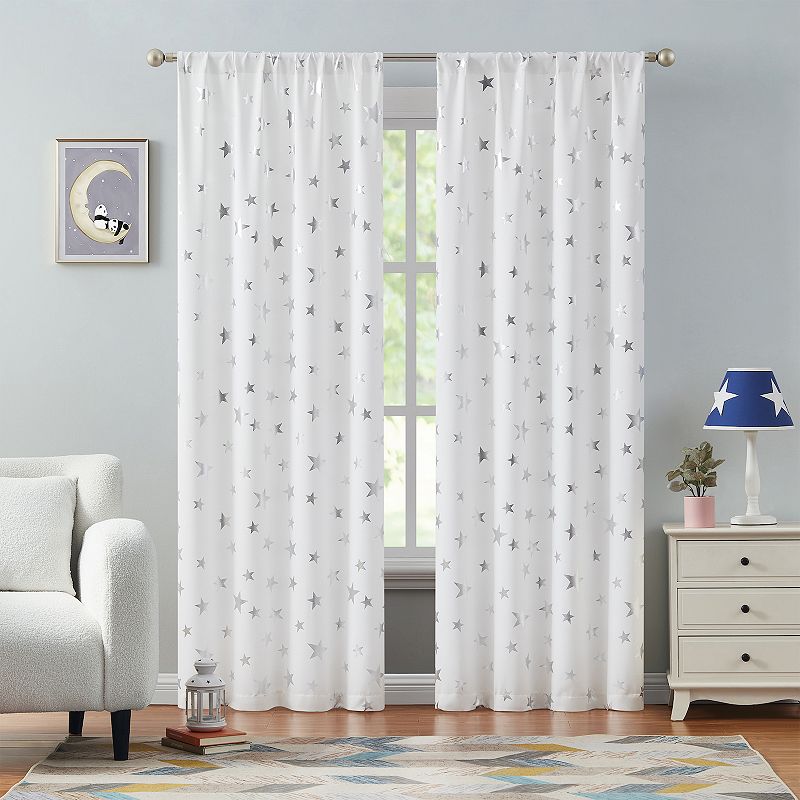 Hopscotch Jacob Star Foil Room Darkening Set of 2 Window Curtain Panels