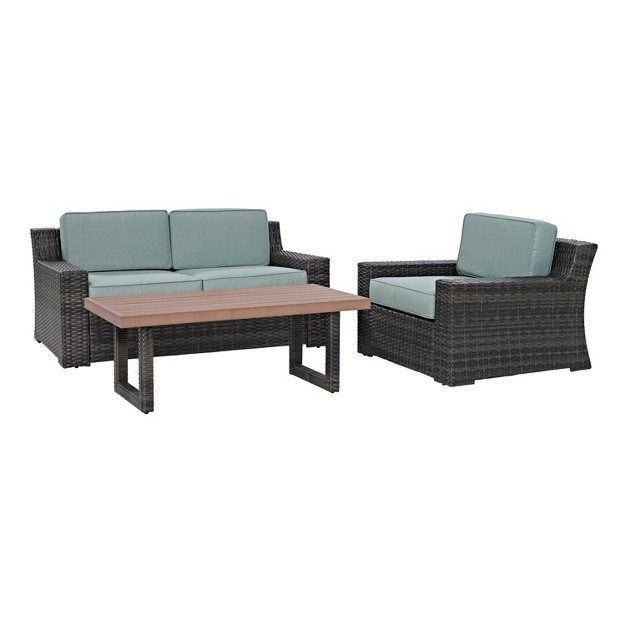 Beaufort 3pc Outdoor Wicker Conversation Set Mist Crosley