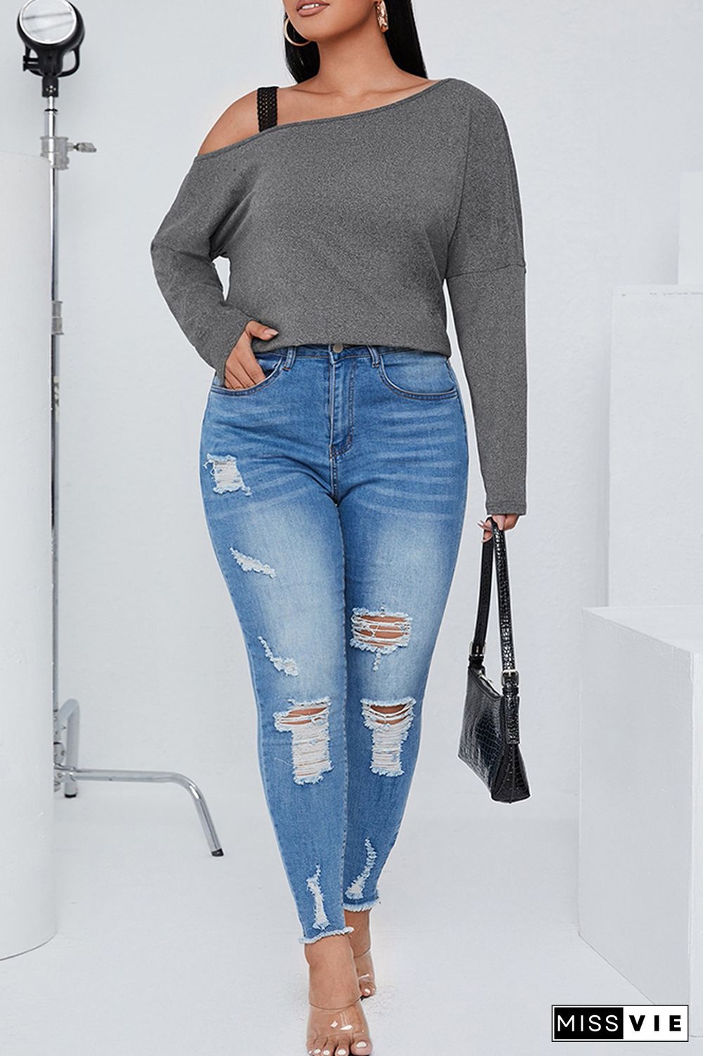 Plus Size Drop Shoulder Plain Top