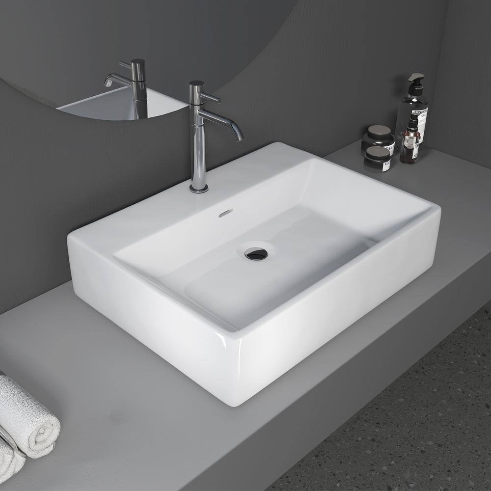 Altair 24 in. Rectangle White Ceramic Vessel Bathroom Vanity Sink with Overflow 9011-BAS-WH