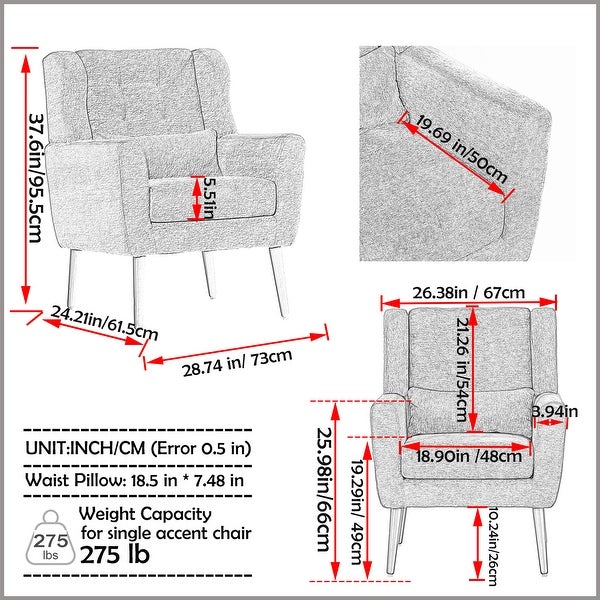 Modern Accent Chair Upholstered Foam Filled Living Room Chairs Comfy Reading Chair with Chenille Fabric Lounge for Living Room