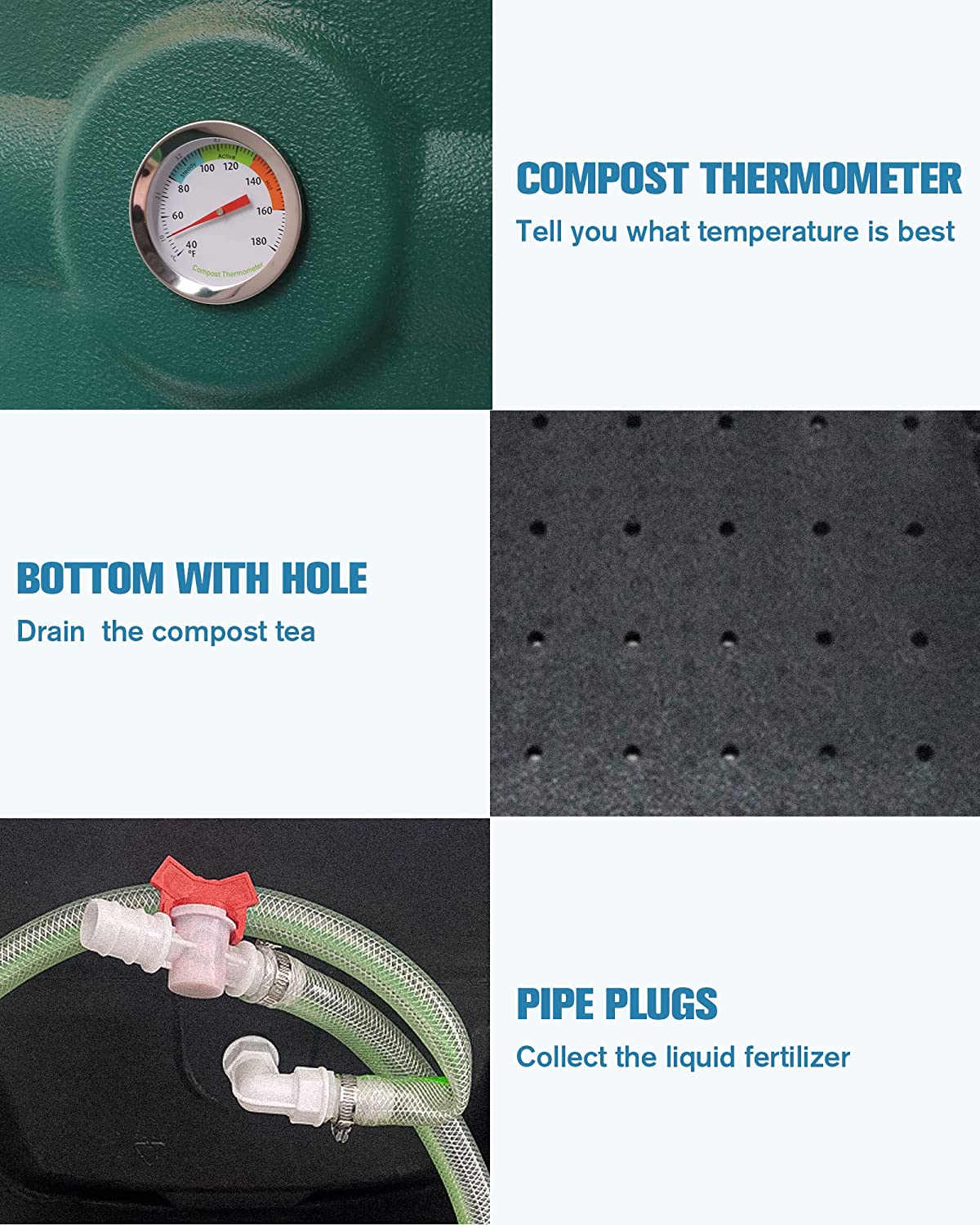 Insulated Compost Bin with Ventilation System - Quickly Composting All Year Round,A Reservoir at The Bottom Design to Collect The Leachate (Green)