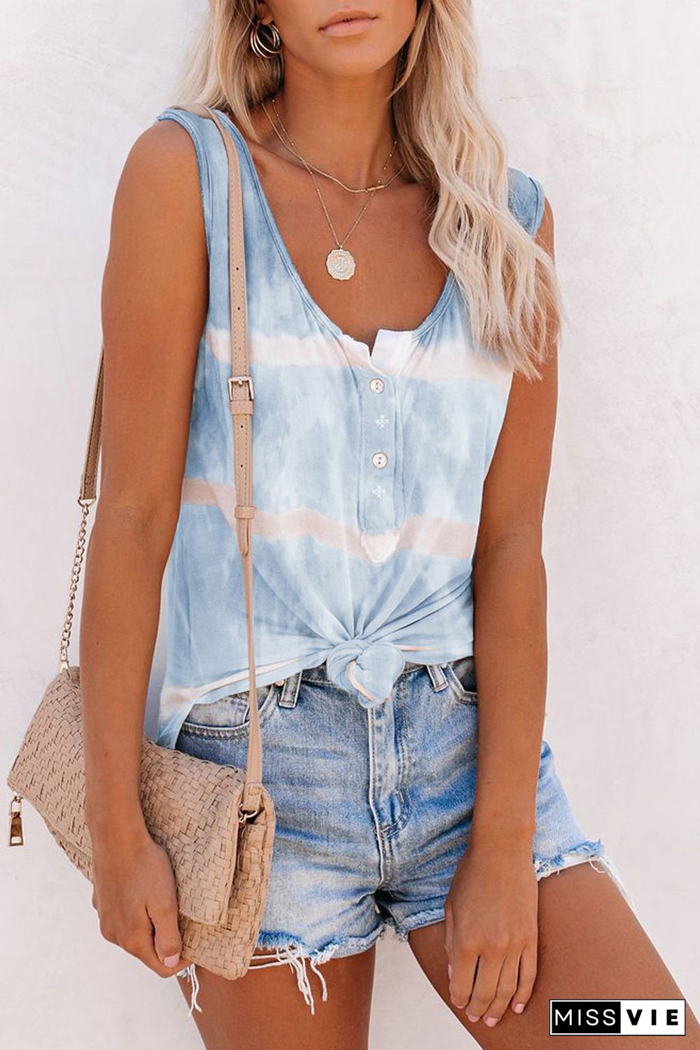 Blue Tie-dye Print Tank Top