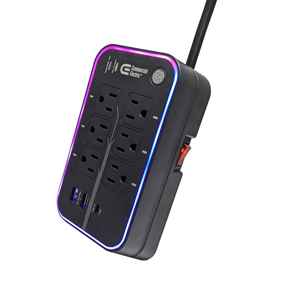 Commercial Electric 6 ft. 6-Outlet RGB Gaming Surge Protector with 2 USB and 1 USB-C SP-GP621