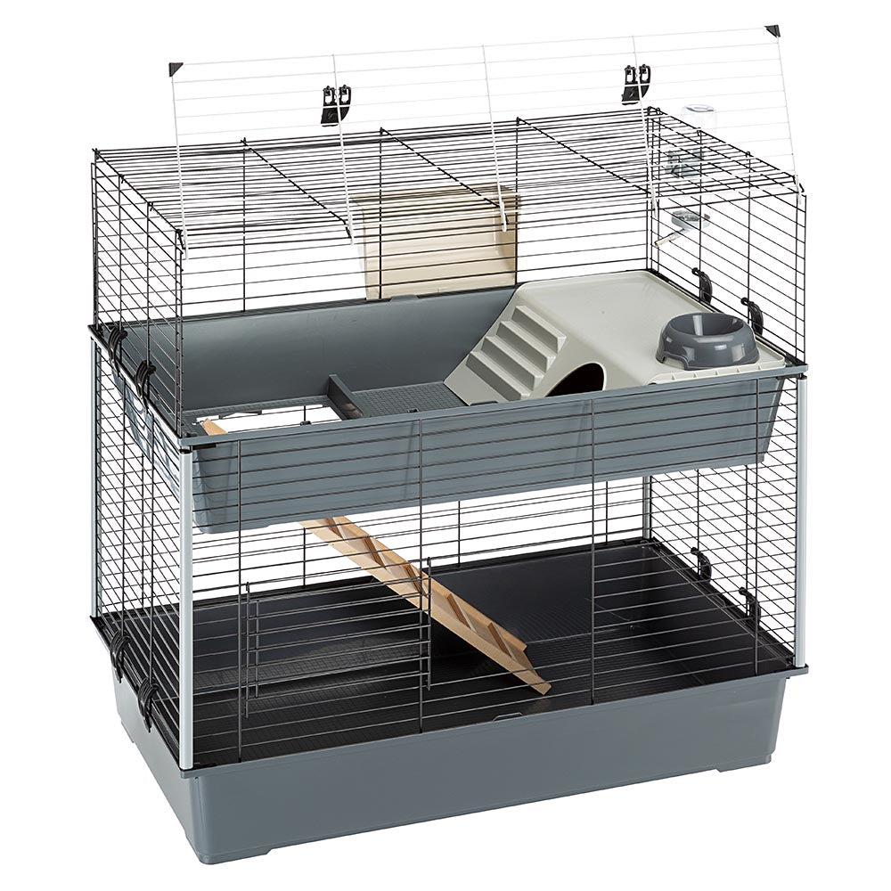 Ferplast 100 Double Rabbit Cage | Rabbit Cage Includes ALL Accessories and Measures 39L x 20.3W x 36.2H Inches， Gray and Black