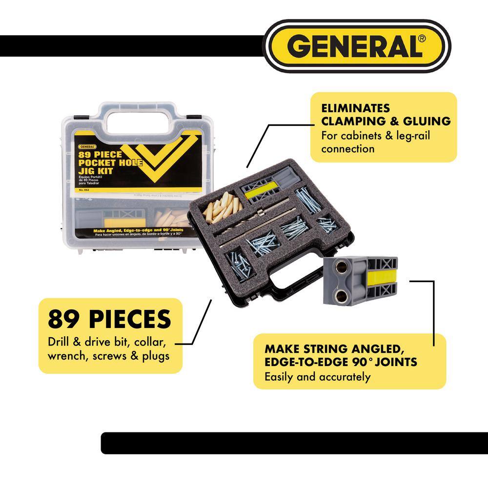 General Tools Pocket Hole Jig Kit with Screws and Dowels (89-Piece) with Carry Case 852