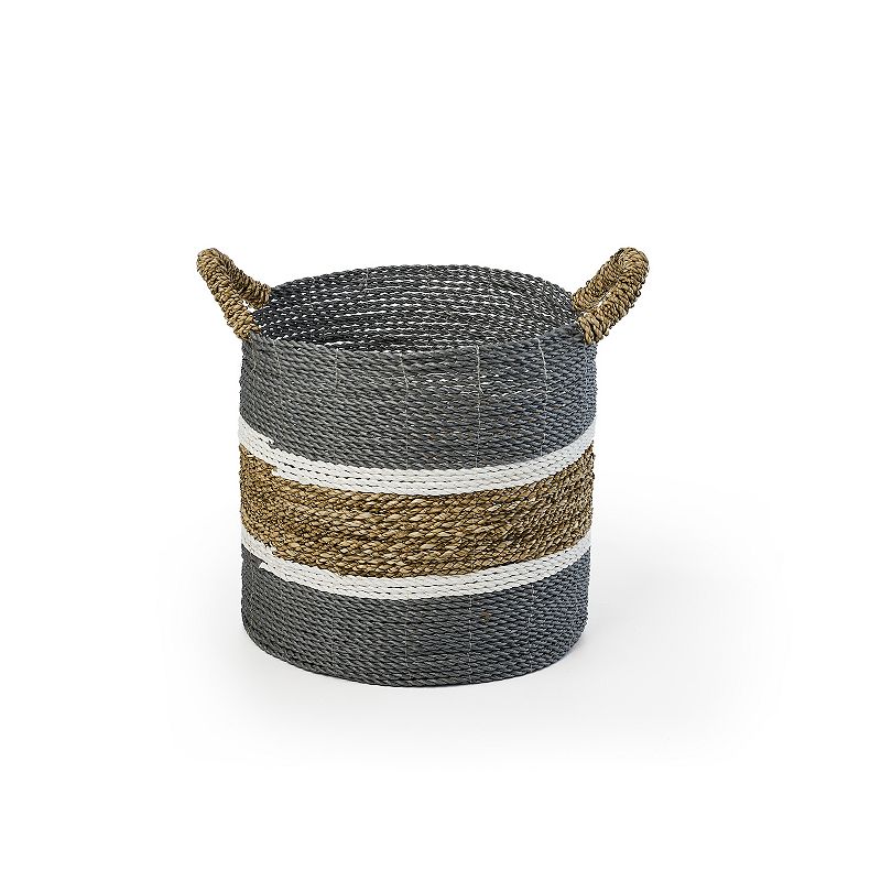 Saddle River Gray Seagrass and Raffia Basket 3-piece Set