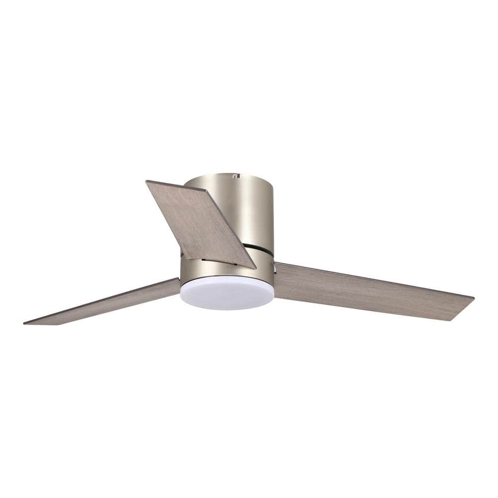 Parrot Uncle Darosa 48 in LED Nickel 3Blade Flush Mount Ceiling Fan with Remote Control and Light